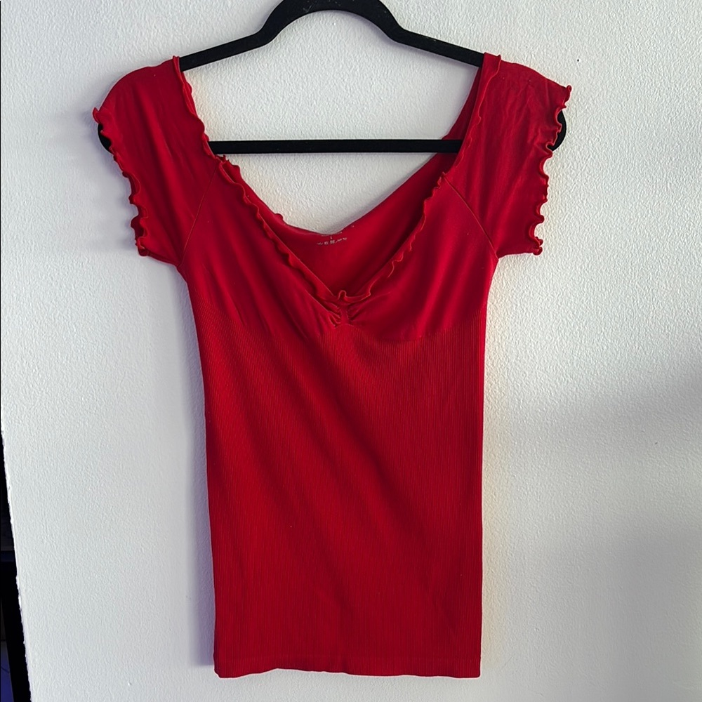 Connection 18 Scarlet Ruffled V-Neck Blouse